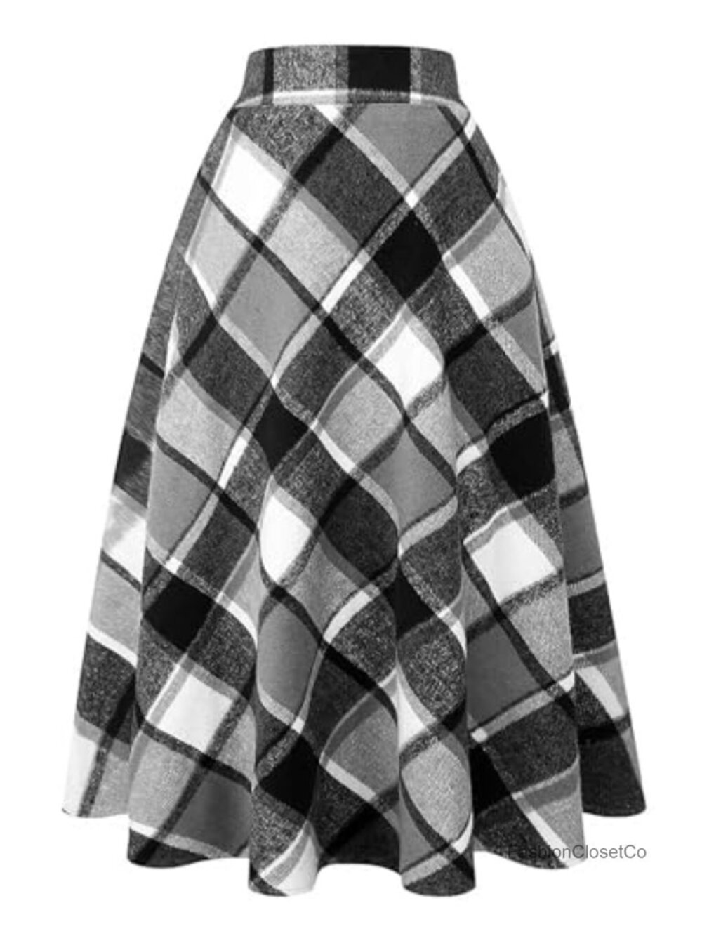 High Waisted Plaid A Line Midi Skirt with Pockets Fall Winter